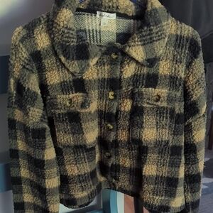 Derek Heart Black and Tan Plaid Kids Jean Jacket